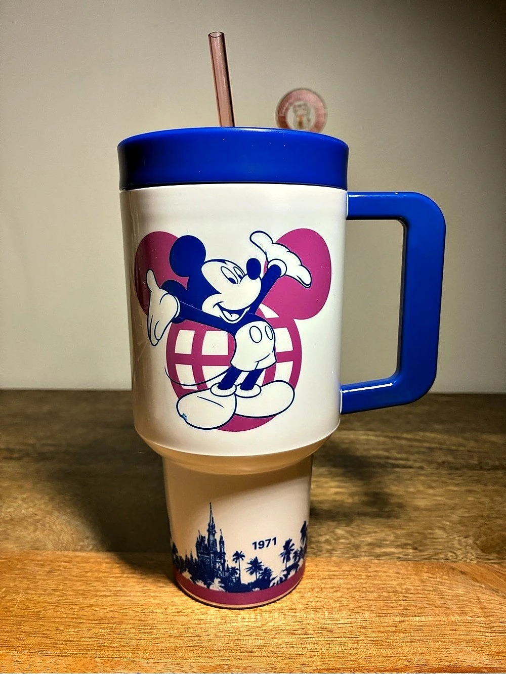 Walt Disney World Four Park Retro Style Travel Tumbler Blue & White 34 oz. With